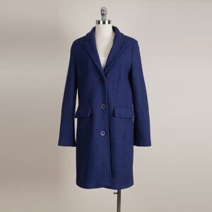 Lands' End Women's Wool Blend Mid-Length Overcoat Blue 12T Tall